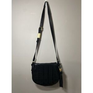 Foley + Corinna Charlotte Saddle Bag MEDIUM Pebbled Black Leather Woven Design‎